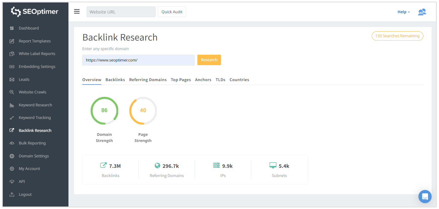 Cuplikan layar alat penelitian backlink